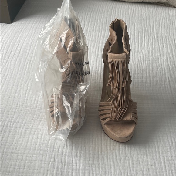 bebe Shoes - bebe Tan Fringe Heels